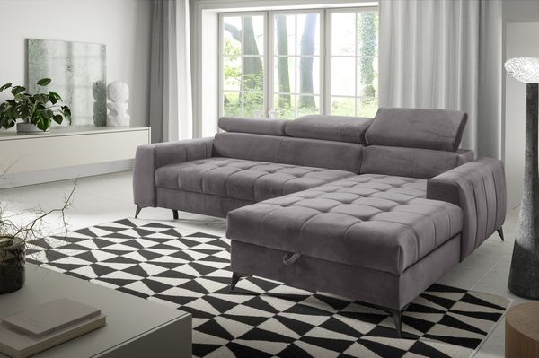 AX LIVING Grau Eckcouch mit Schlaffunktion Arkucio Mini 260cm R