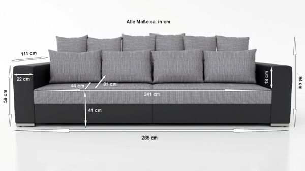 Modernes Big Sofa Wohnlandschaft Sofa Couch Jumbo 2 Schwarz - Hellgrau Bild 6