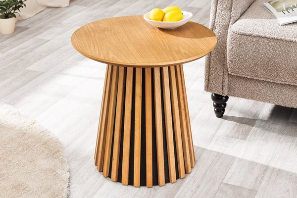 riess-ambiente Couchtisch VALHALLA WOOD 50cm natur · runder Wohnzimmertisch im Japandi-Design (Einzelartikel, 1-St), Säulenfuß aus Massivholz · 1,8cm Tischplatte · Eiche