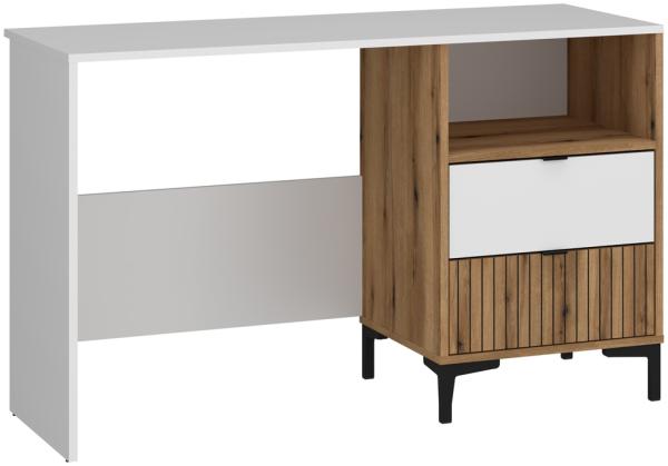 Schreibtisch weiß mit Eiche in Rillenoptik 120 cm breit RISBY-129