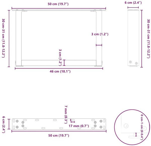 vidaXL Couchtischbeine U-Form 2 Stk. Naturstahl 50x(30-31) cm Stahl 4013139 Bild 10