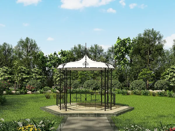 Vente-unique - TILCARA Arbour and gazebo Metall Schwarz - B 300 cm x H 198 cm x L 300 cm