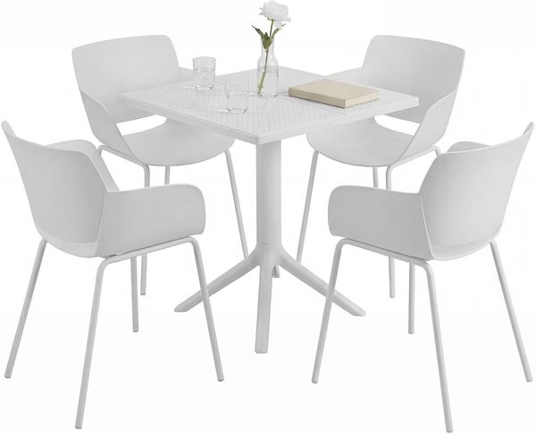 Gartenmöbel-Set ALMA mit 4 Stühlen - 168 x 168 x 80 cm, Kunststoff, Weiß | Balkonset Gartenset Tisch mit Stühlen Bistroset Outdoor