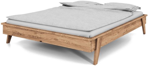 Bett Jetro aus Wildeiche massiv bianco 160x200 cm ohne Kopfteil mit Holzbeinen