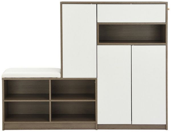 KLAM HOME Schuhschrank Schuhkommode Schuhaufbewahrungsbank multifunktionales Schuhregal (mit 3 hängenden Haken & offenem Stauraum) Wandgarderobe für Flur Diele Wohnzimmer