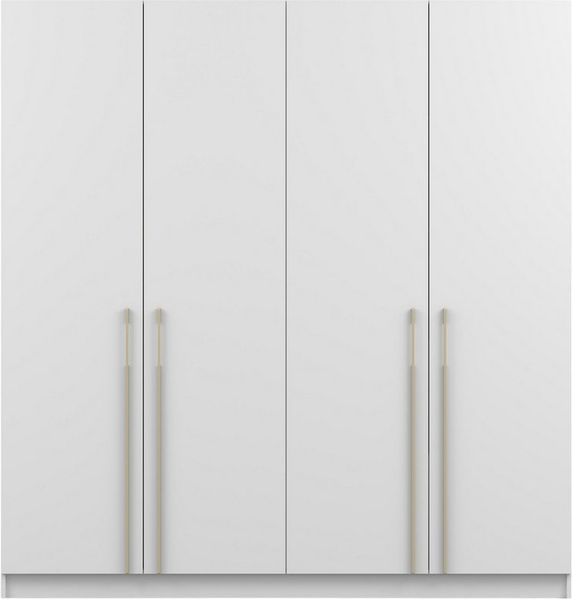 Deine Möbel 24 Kleiderschrank MIRELO 4-türig 200x210x57 cm – mit goldfarbenen Griffen viel Stauraum (Drehtürenschrank, 1-St, Einzelmöbel – frei kombinierbar mit weiteren Möbeln der Serie MIRELO) in Weiß Matt / Schwarz Matt / Cashmere