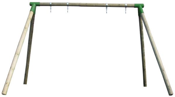 HOQ Doppelschaukel Massiv mit Metallverbindern - 2 Schaukelsitze: - inkl. Bodenankern und Schaukelschellen – Maße: 240 x 190 x 220 cm - Material: Kiefernholz