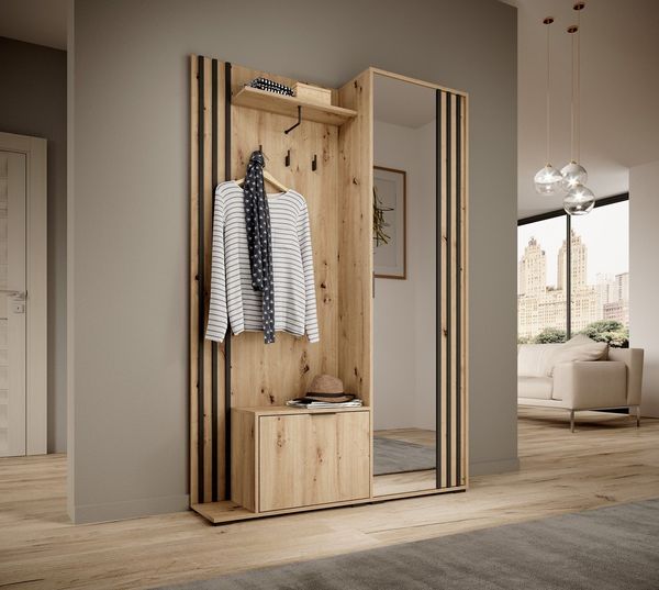 Compleo Garderoben-Set mit Spiegel, Flur Set, (Kleiderbügel, Schuhregal, Schrank), Breite: 131 cm