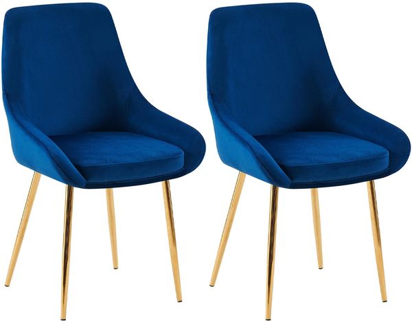 2er Set Esszimmerstuhl PUNAR - Samt Dunkelblau 50x53x86 cm Gold | Essstühle Esszimmerstühle Küchenstühle Wohnzimmerstühle