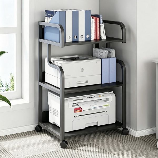 TUWENA Druckertisch Druckertisch, 3-stöckiger Metall Druckerständer 52 x 34 cm mit Rollen, Mobiler Druckwagen für Große Drucker für Arbeitszimmer Heimbüro Office