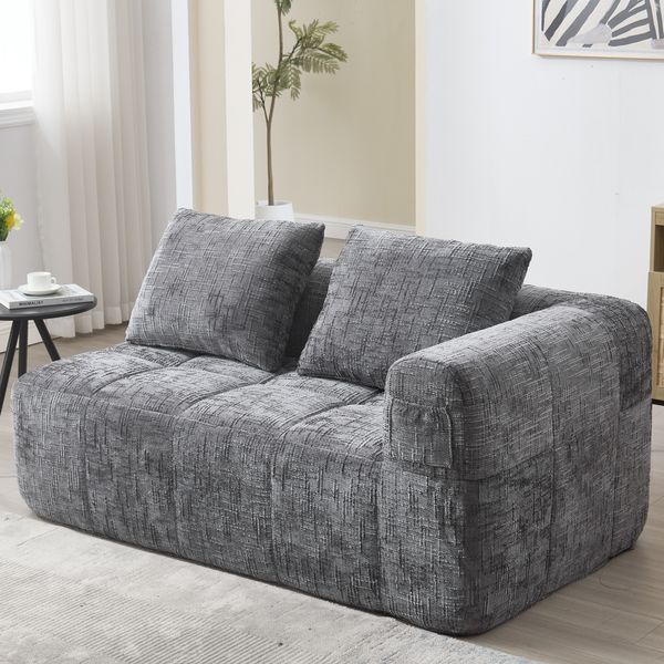 L-Form Sofa, 3-Sitzer, Chenille, Chaiselongue, 3 Kissen, Grau