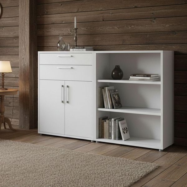 Dmora - Kommode Josepha, Wohnzimmerbuffet, Wohnzimmer-Sideboard, Moderne Küchen-Speisekammer, 178x40 h113 cm, Weiß