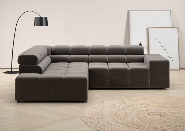 INOSIGN Ecksofa Ancona, incl. Kopfteilverstellung + 3 Zierkissen, L-Form, bequem, wahlweise motorische Sitztiefenverstellung, B/T(H: 249/215/70 cm