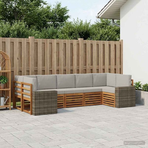 vidaXL Ecksofa Set mit Kissen 7 pcs Natürlich und Hellgrau Polyester 3384817