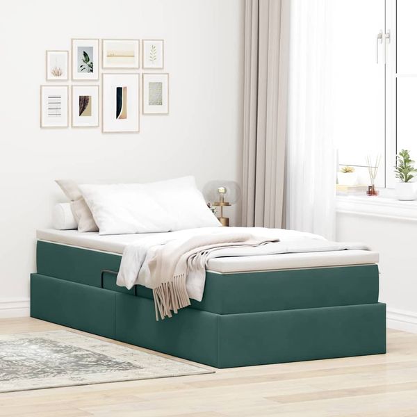 vidaXL Aufbewahrungsbett mit Matratze Dunkelgrün 90 x 200 cm Samt 3370278