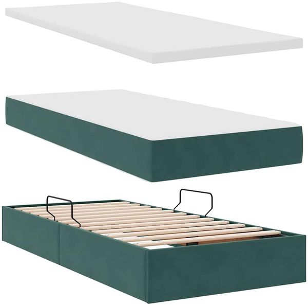 vidaXL Aufbewahrungsbett mit Matratze Dunkelgrün 90 x 200 cm Samt 3370278 Bild 8