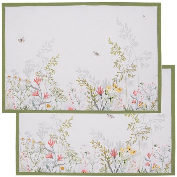 Clayre & Eef Platzset Wildflower Fields, (Set, 2-St, 2-teilig), Tischsets Platzsets (2 Stück) Platzdeckchen ca. 48x33cm Baumwolle