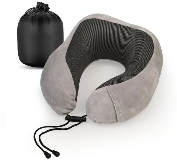 Cozyor Nackenstützkissen Memory Nackenkissen mit verstellbarem Verschluss + praktischer Tasche, Füllung: Memory Schaum Gedächtnisschaum, Bezug: waschbarer Bezug, Set, Nackenhörnchen zum Reisen, klein & kompakt, hellgrau Moonlight Serie, auch im Reise-S...