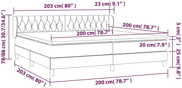 vidaXL Polsterbett mit Matratze Dunkelgrau 200x200 cm Stoff, Härtegrad: H2 [3127070] Bild 7