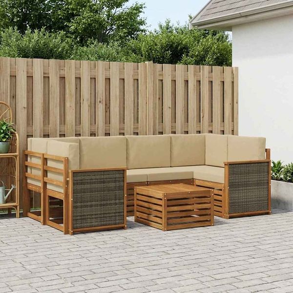 vidaXL Outdoor-Sofagarnitur 7 pcs Natur und Beige Massivholz Akazie 3384079