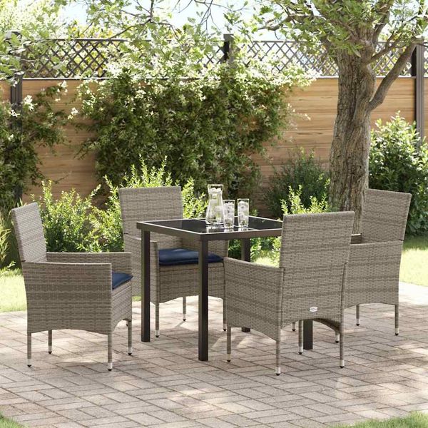 vidaXL Tisch- und Stuhlset mit Kissen 5 pcs Grau PE-Rattan 3379829
