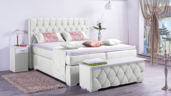 Meisterbetten Boxspringbett Jana 120x200 in VS-Weiß, Matratzenbezug Nano, Ergoflex-Topper