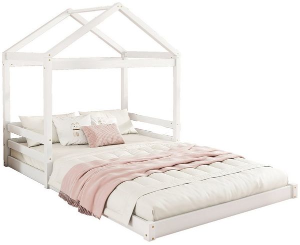 REDOM Hausbett Jugendbett,Doppelbett,Kinder-Hausbett (Hausbett,Kinderbett,in Hausform, Kiefernholz, mit Lattenrost, 140 x 200 cm), ohne Matratze