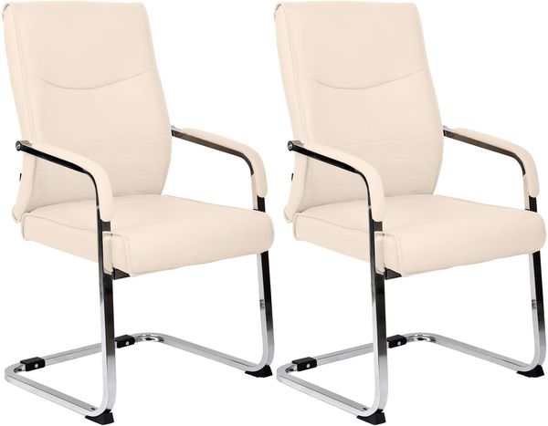 2er Set Besucherstuhl SKOPJE - Kunstleder Creme 55x60x88 cm | Besucherstühle Konferenzstuhl Wartezimmerstuhl Bürostühle Bürostuhl Konferenzraum