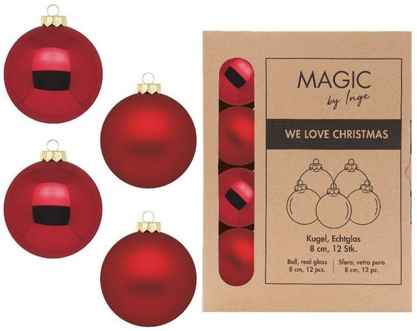 MAGIC by Inge Weihnachtsbaumkugel, Weihnachtskugeln Glas 8cm 12 Stück - Ochsenblut