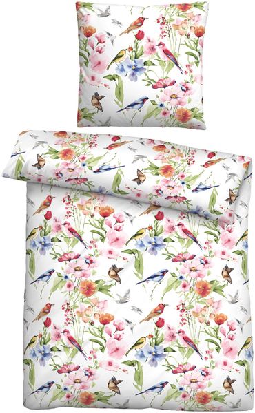 biberna Satin Bettwäsche 0616315 BIRDIE, weiss, 1x 135x200 cm + 1x 80x80 cm