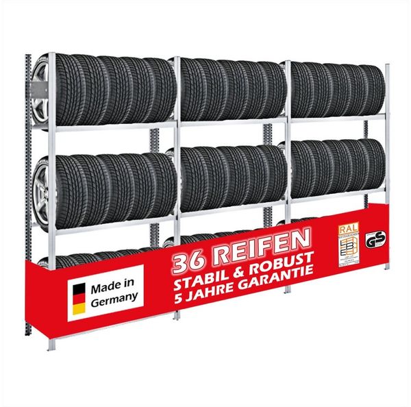 PROREGAL® Schwerlastregal Reifenregal TIRE PRO Made in Germany für bis zu 72 Reifen Verzinkt, Extrem robust dank Industriequalität aus Deutschland
