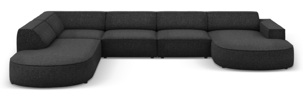 Micadoni Panorama-Ecksofa Jodie 7-Sitzer runde Recamiere Links Chenille Haga Schwarz