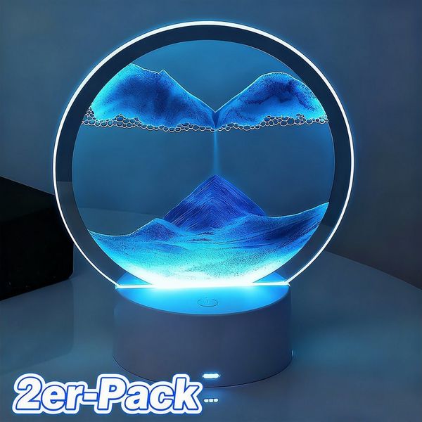 POPOLIC LED Nachtlicht Dynamisch 3D Sandbilder zum Drehen mit LED Nachtlicht, LED fest integriert, Entspannende Dekoration für Desktop-Kunst (Blau, 7)