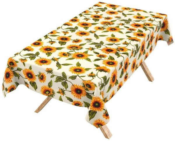 ANRO Tischdecke abwaschbar Baumwolloptik Sonnenblumen Gelb wetterfest (Einzelstück 1-tlg, eine Tischdecke), Stofftischdecke schmutzabweisend 100x140 cm Sonnenblumen Gelb