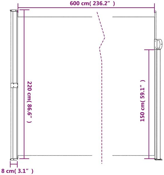 vidaXL Seitenmarkise Ausziehbar Beige 220x600 cm 4004570 Bild 10
