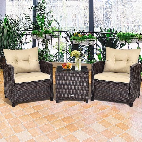 KOMFOTTEU Sitzgruppe Rattan Gartenmöbel, (Set, 3-tlg), mit Sitzkissen