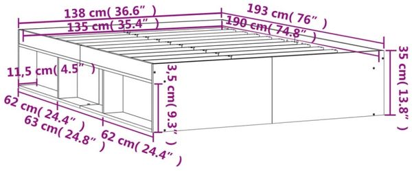 vidaXL Bettgestell Betongrau 135x190 cm 3203911 Bild 2