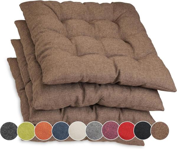 sunnypillow Stuhlkissen 4er Set Stuhlkissen mit Bändern Ontario, Braun