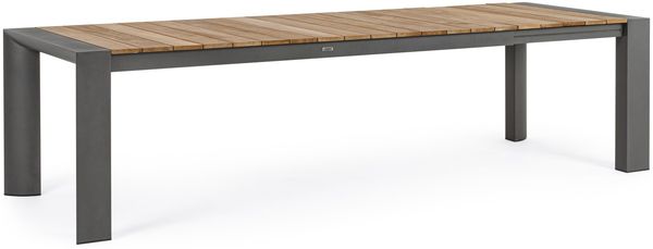 Gartentisch Norema aus Teakholz und Aluminium, modern, ausziehbar für 10–12 Personen, anthrazit