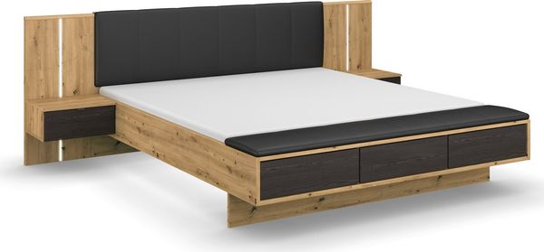 rauch Bettanlage Bett Doppelbett Komfortbett Funktionsbett APOLLON, (3-tlg, Liegefläche 180x200, optional mit Bettbank und Stauraum), Polster-Kopfteil in Lederoptik black, mit Beleuchtung MADE IN GERMANY