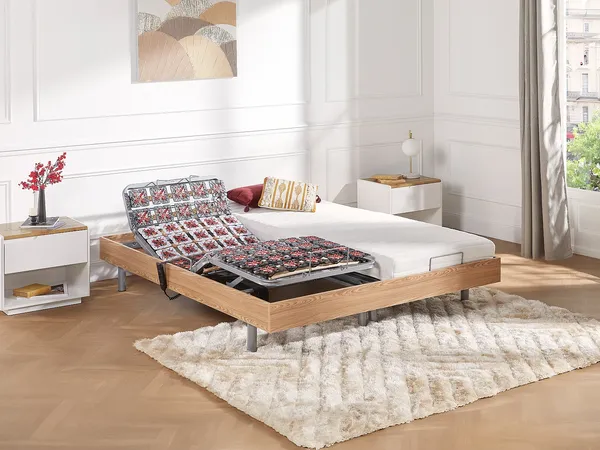 Vente-unique - CASSIOPEE Bett Holz, PlatteStoff Beige - B 180 cm90 cm12 cm x H 35 cm13 cm16,5 cm x L 200 cm71 cm