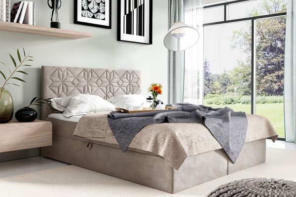 MEBLINI Boxspringbett BORGIO 140x200 cm mit Bettkasten – H4/Dunkelbeige Samt Polsterbett - Gepolstert Doppelbett mit Matratze und Topper - Polsterbett mit Stauraum - Bett mit Kopfteil – Stauraumbett