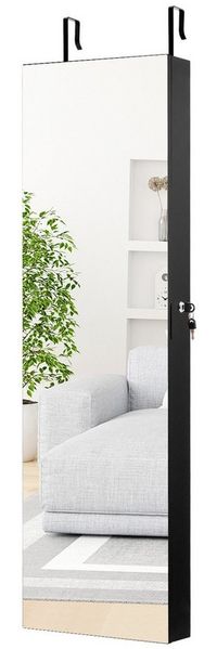 COSTWAY Schmuckschrank mit LED Beleuchtung, Schmuckregal haengend mit Spiegel, abschliessbar mit Schlüsseln, 120 cm hoch, schwarz