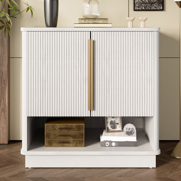 Schuhschrank Weiß Naturfarbe mit goldenen Griffen 60×40×61 cm aus MDF