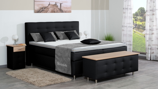 Meisterbetten Boxspringbett Lago 160x200 in KL-Black, Matratzenbezug Nano, Ergoflex-Topper