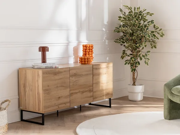 Vente-unique - CEVANIA Sideboard Holz, Platte Beige - B 40 cm x H 66 cm x L 140 cm