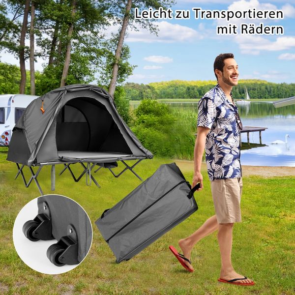 4 in 1 Wanderzelt Set für 2 Personen mit Abdeckung und Matratze 194 x 146 x 160 cm Grau
