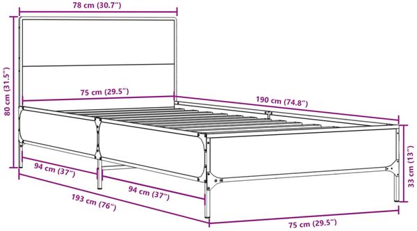 vidaXL Bettgestell Schwarz 75x190 cm Holzwerkstoff und Metall 845557 Bild 9
