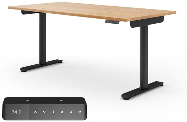 Ergotopia Desktopia One I Elektrisch höhenverstellbarer Schreibtisch I Tischplatte: 180x80 cm, Eiche Echtholz I Gestell Schwarz I Top Preis-Leistung