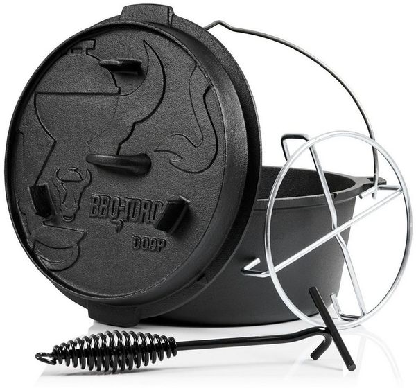 BBQ-Toro Grilltopf Dutch Oven DO9PX, 9,0 L Premium Gusseisen Kochtopf, Gusstopf, Gusseisen (4-tlg)